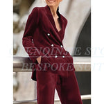 Luxury Purple Women's 2 Piece Sets Suits Chic Double Breasted Peak Lapel Slim Fit Jacket Pants Outfits Velvet Office Blazer 2025 RT220
