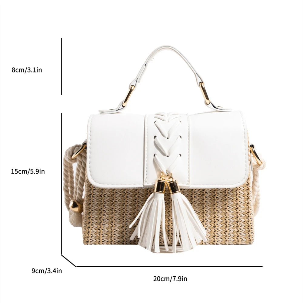 MOODS Straw Beach Bag For Women 2023 Summer New Luxury Designer Handbags Hit Color Tassels Shoulder Crossbody Box Bag Sac A Main RT220