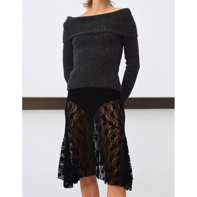 Xingqing 2024 Lace Skirt Women White See Through Floral Lace Low Waist Midi Skirts y2k Aesthetic Fairycore Beach Skirt Clubwear RT220