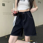 Women's Bright Line Decoration Black Denim Shorts Summer Young Girl Casual Bottom Female High Waisted Straight Knee Length Pants RT220