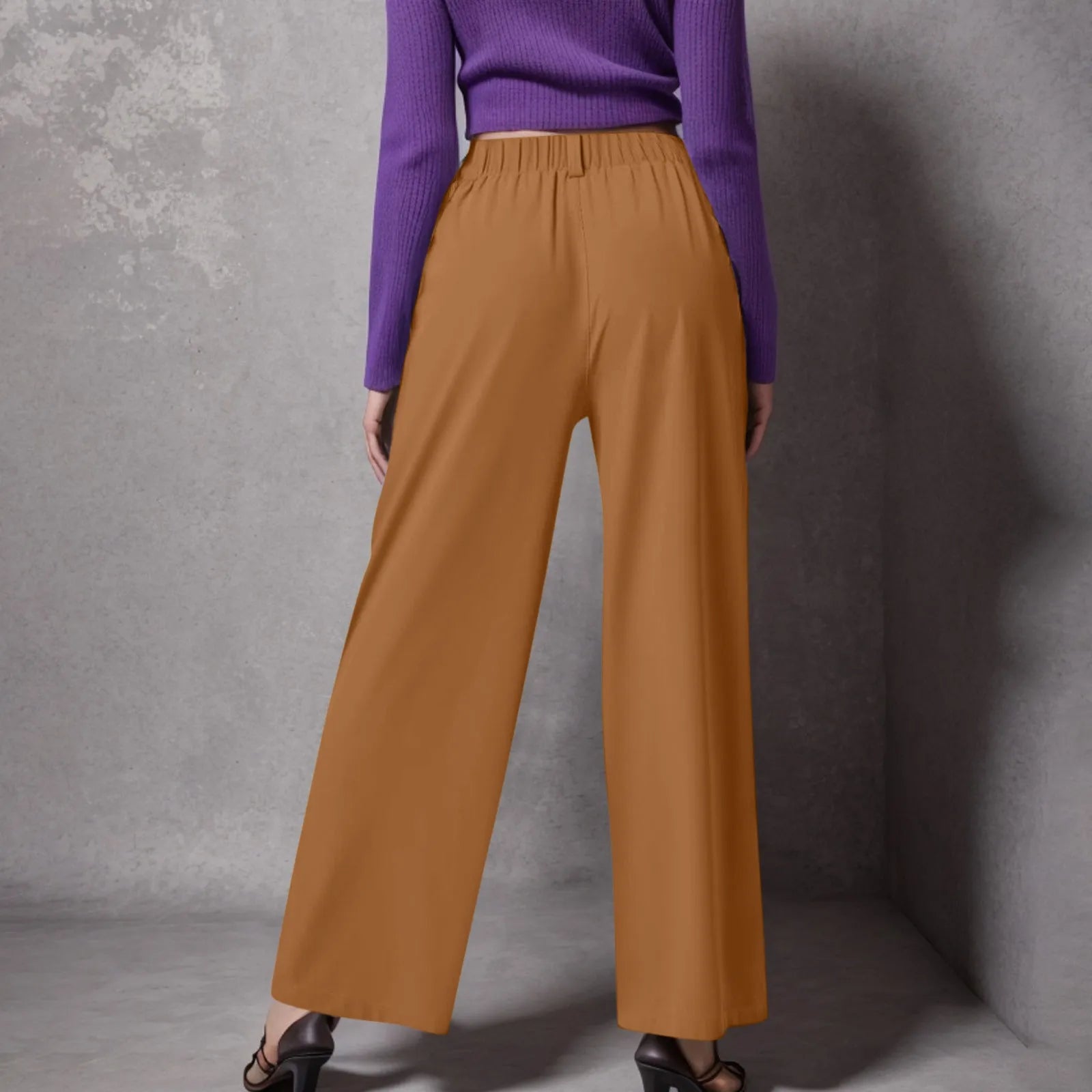 2024 New Pantalones De Mujer Women's Wide Leg Pants Elastic High Waisted Knit Casual Palazzo Pants Trousers With Pockets RT220
