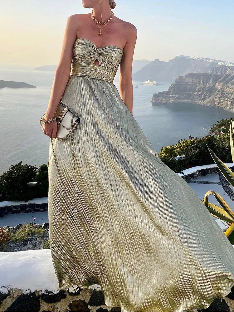 Sleeveless Chest Wrapping Dress Summer Women Sexy Hollow Out Solid Strapless Ladies Maxi Party Dress Fashion Streetwear Vestidos RT220