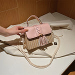 MOODS Straw Beach Bag For Women 2023 Summer New Luxury Designer Handbags Hit Color Tassels Shoulder Crossbody Box Bag Sac A Main RT220