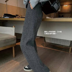 Women Pants Autumn Winter Thickening High Waisted Wool Wide Leg Pants Women Fashion Chevron Lengthening Leg Opening Floor Length RT220