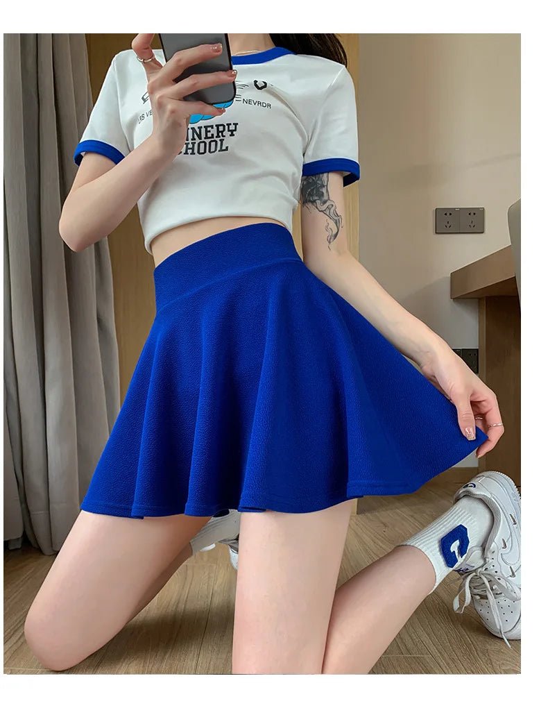 ITOOLIN Women Sweet Solid Color Preppy Skirts Casual Wide Leg High Waist Mini Skirts Women Harajuku Pleated A-line Skirts New RT220