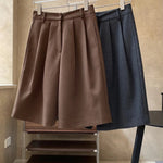 [LANMREM] Pleated Wool Shorts For Women High Waist Straight Office Lady Loose Clothing Korean Style 2025 Summer New 26D8692 RT220