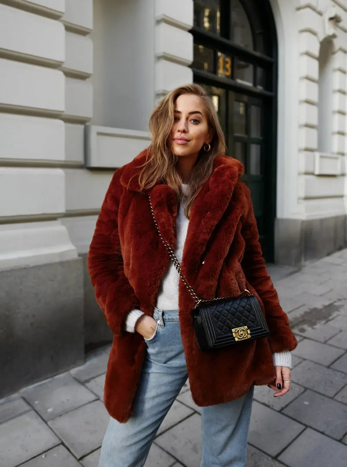 Thick Faux Fur Jacket Women Wine Red Autumn Winter Korean Maxi Coat Long Warm Luxury Fur Black Parkas Bontjas Furry Outerwear RT220