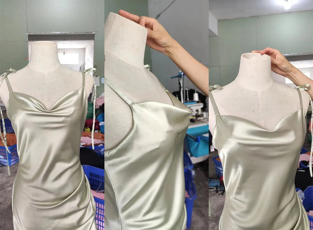 MisShow Satin Cowl Neck Women Beach Midi Dresses for Summer Sexy High Slit Sheath Evening Party Dresses for Christmas New Year RT220