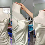 MisShow Satin Cowl Neck Women Beach Midi Dresses for Summer Sexy High Slit Sheath Evening Party Dresses for Christmas New Year RT220