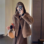 2024 Women Solid Color Stand Collar Mink Fur Top Female Long Sleeves Fox Fur Jacket Spring Autumn Lady Short Leather Fur Outwear RT220