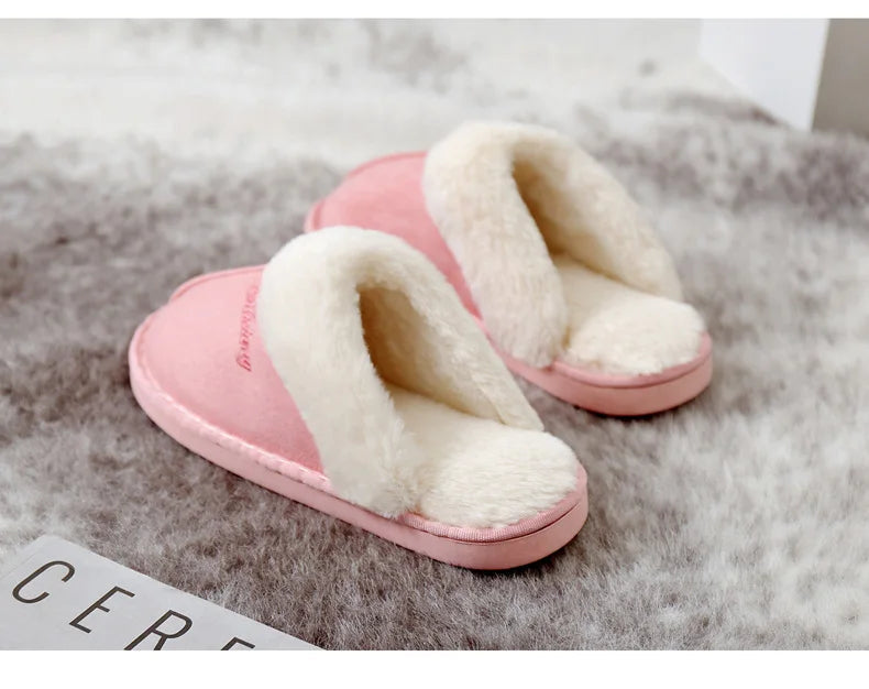 Winter Women Slippers Furry Home Floor Shoes Warm Indoor Slides Men Bedroom Slippers Plush Couples Footwear Soft Non-slip Shoes RT220