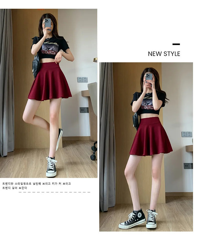 ITOOLIN Women Sweet Solid Color Preppy Skirts Casual Wide Leg High Waist Mini Skirts Women Harajuku Pleated A-line Skirts New RT220