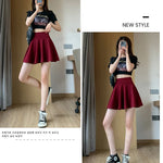 ITOOLIN Women Sweet Solid Color Preppy Skirts Casual Wide Leg High Waist Mini Skirts Women Harajuku Pleated A-line Skirts New RT220