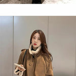 2024 Autumn Winter New Medium Long Double-breasted Lambswool Suede Woolen Coat Women Add Velvet Padded Warm Fur One Woolen Coats RT220