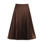 European And American Style 2025 Spring New Women's Retro Slim Temperament Satin Texture Midi Pleated Skirt RT220
