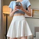 ITOOLIN Women Sweet Solid Color Preppy Skirts Casual Wide Leg High Waist Mini Skirts Women Harajuku Pleated A-line Skirts New RT220