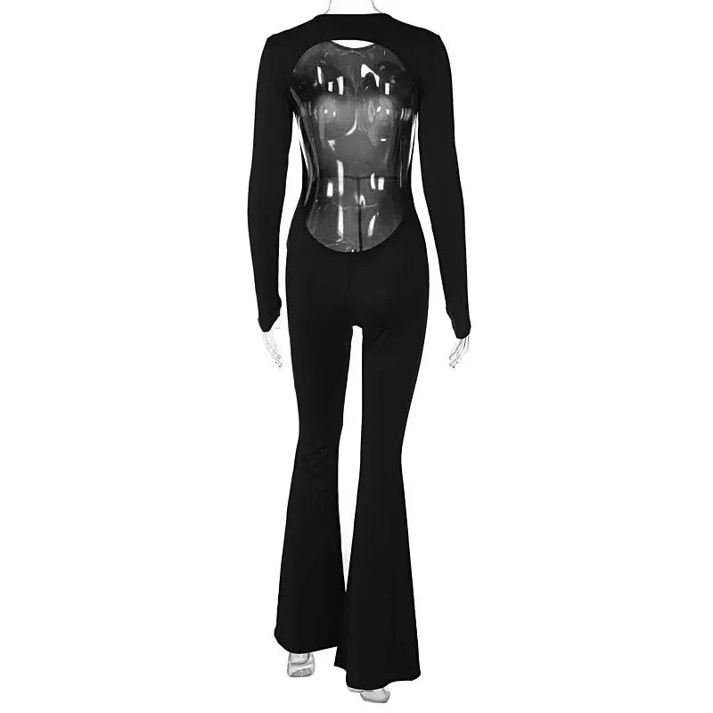Jumpsuits Autumn New Women Sexy Black Backless Long Sleeve Bodycon Rompers Fashion Streetwear Flare Pants Casual Slim Jumpsuits RT220