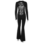 Jumpsuits Autumn New Women Sexy Black Backless Long Sleeve Bodycon Rompers Fashion Streetwear Flare Pants Casual Slim Jumpsuits RT220