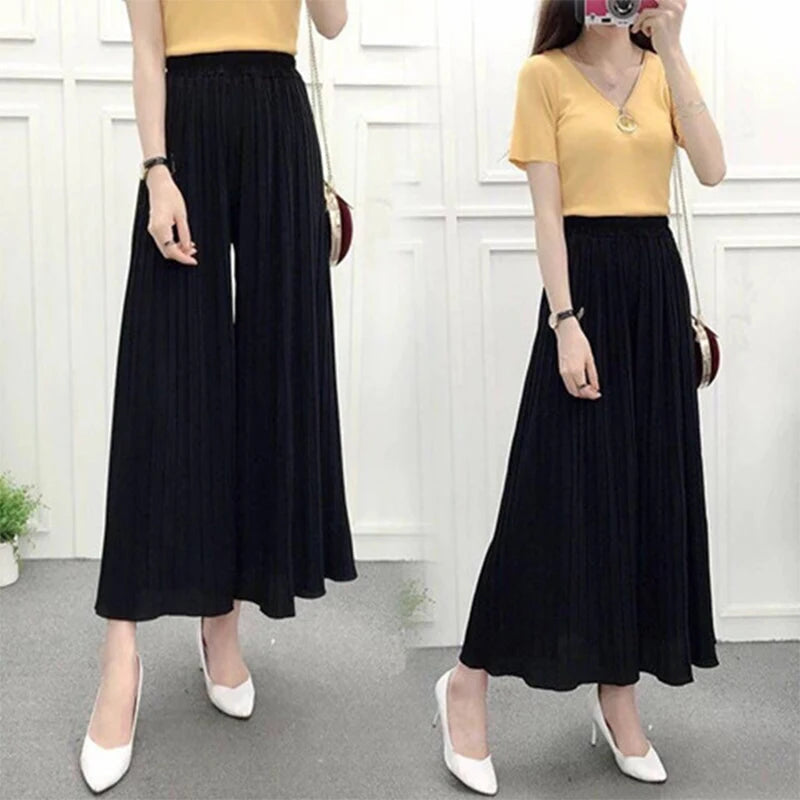 Wide leg pants pleated chiffon high waisted loose skirt pants with large hem and drape feeling, large size random linen spring/s RT220