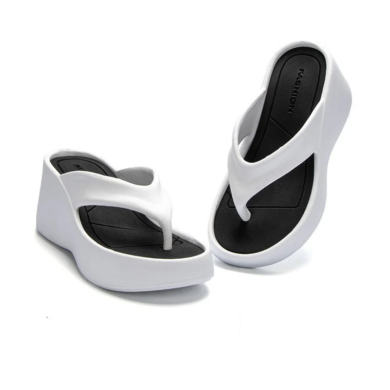7CM Women's High Heeled Slippers Fashion Street Slides Outdoor Flip Flops Light EVA Comfortable Heightening Shoes RT220