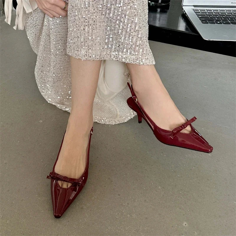 Eilyken Fashion Pointed Toe Pumps Sandals Elegant Woman Slingbacks Buckle Strap Thin Heels Female Wedding Party Mules Shoes RT220
