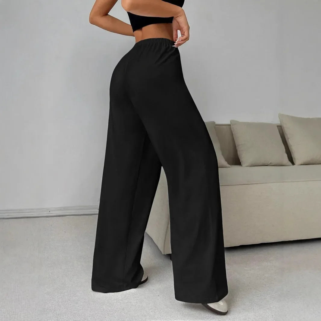Loose Wide Leg Pants Women's Casual Knitted Loose Long Trousers Spring Summer New Style Elastic Waist Comfortable Female Fashion RT220