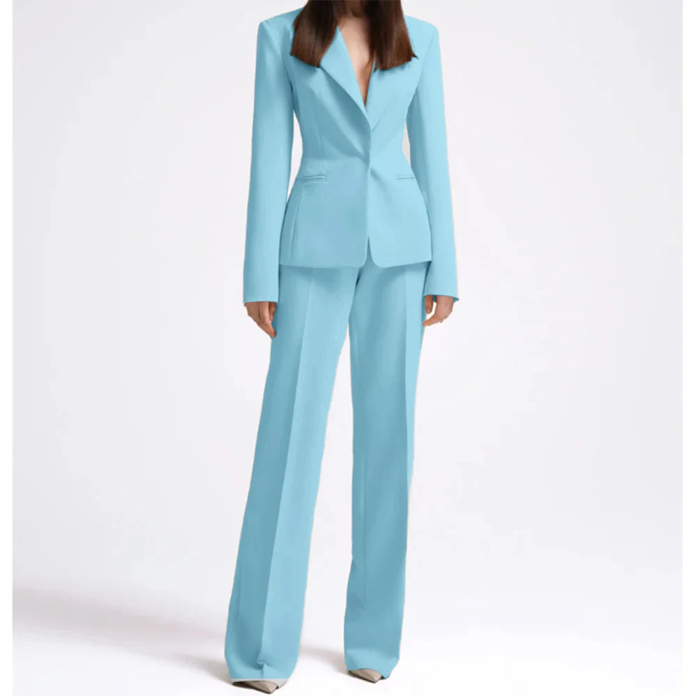 Office Lady Fashion Beige Women Suits One Button Peak Lapel 2 Piece Jacket Pants Slim Fit Smart Causal Conjuntos De Pantalones RT220