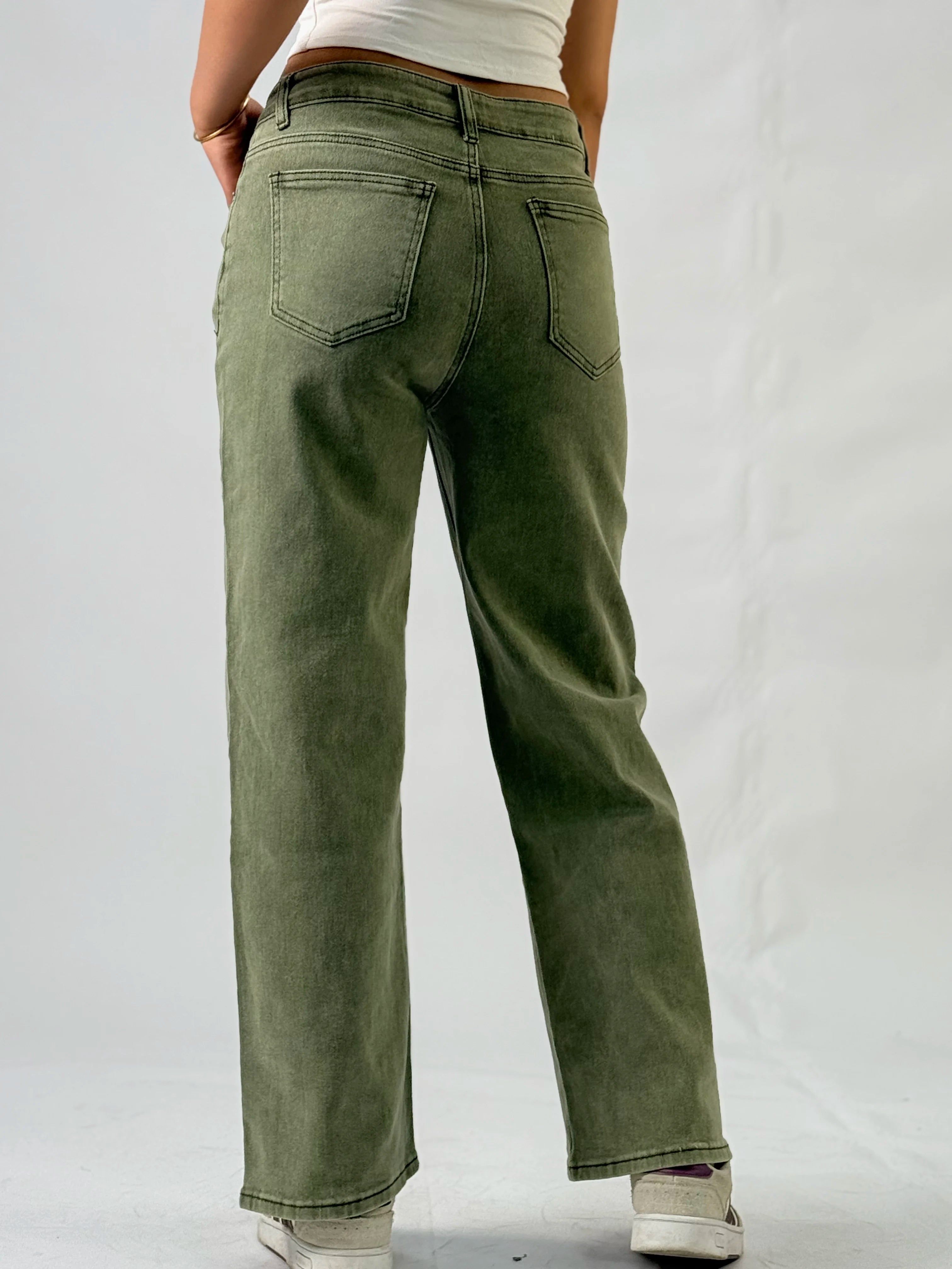 Military Green Fashionable Ladies' Jeans, High-Waisted Long Style, Designed For Street Casual Wear, With Comfortable Fabric.Y2K RT220