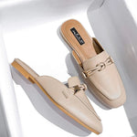 New Summer Fashion Metal Buckle Woman Shoes Half-drag Muller Shoes Women Wear Flat Slippers And Leather Toe-covered Sandals RT220