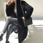 Faux Fur Coats Women Stand Collar Mid Length Long Coat Thick Maxi Warm Y2k Tops Open Stitch Elegant Autumn Winter Black Jackets RT220