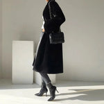 Coats Women Faux Fur Stand Collar Mid Length Long Coat Thick Maxi Warm Thick Open Stitch Elegant Autumn Winter Black Jackets RT220