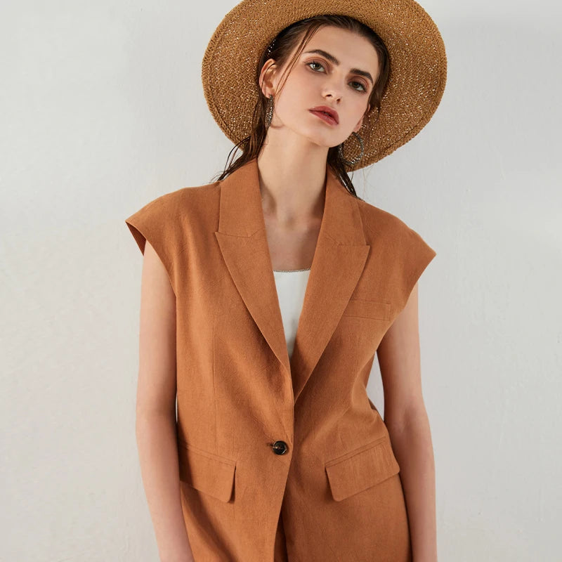 K1444L Luxury Brand Women's Clothing Summer 55% Linen 45% Cotton Ladies Suit Women's Casual Blazer Clothes Vest RT220