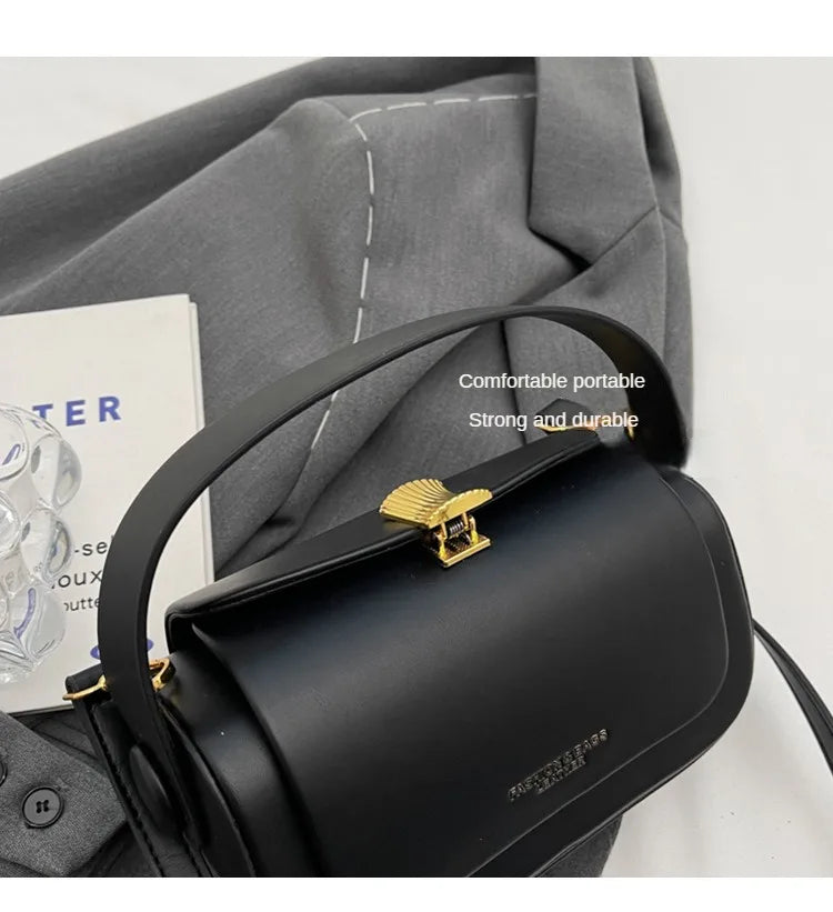 Classic Black Shoulder Bag Women's Versatile Retro Crossbody Square Bags 2024 New Large Capacity Textured Leather Flap Handbags RT220