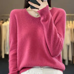 2024 New Womens Basic V-neck Pullover Sweater 100% Merino Wool Long Sleeve Cashmere Knitwear Autumn Winter Female Clothing Tops RT220