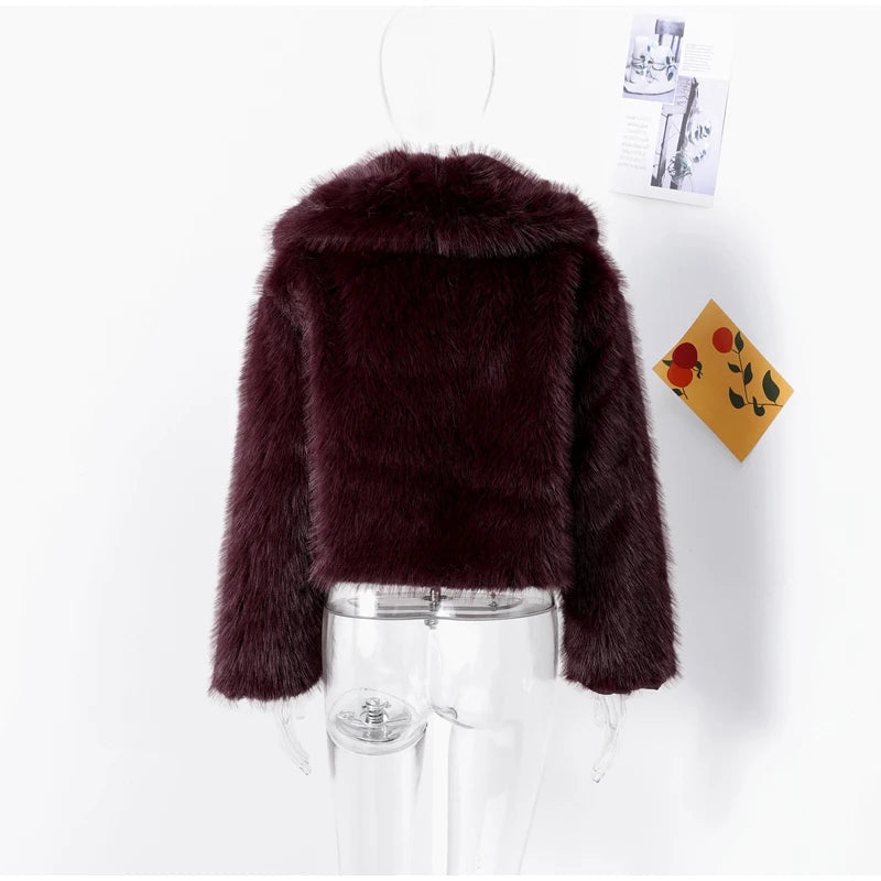 Luxury Lapel Faux Fur Short Coat For Women Casual Fluffy Full Sleeve Warm Female Jacket Autumn Winter Lady Commuter Outerwears﻿ RT220
