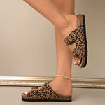 Fashion Leopard Women's Slippers New Cork Slippers Women Summer Outdoor Non-slip Shoes Buckle Sandals Woman Beach Flat Slippers RT220