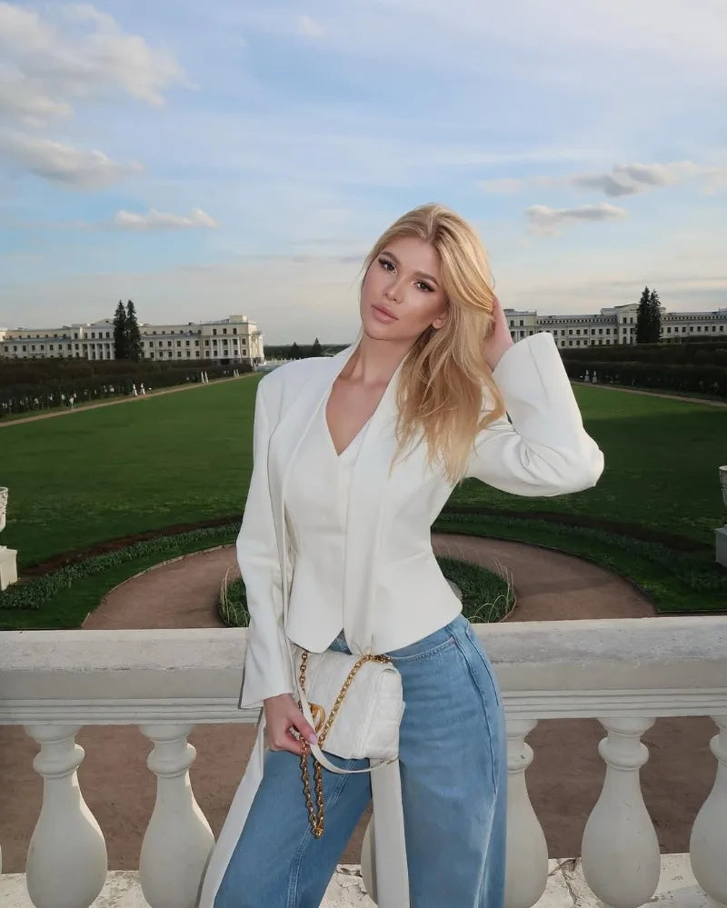 Trendix Elegant Blazer 2 Piece Sets Women V Neck Patchwork Scarf Lace Up Jackets Femme Bodycon Skirt And Commuting Blazers Suits RT220