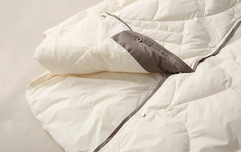 2024 Winter New Fashion Stand Collar X-Long Women Down Jackets Female Casual Loose Ultra Lightweigh White Duck Down Warm Coat RT220