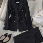 Women Pant Suit Office Ladies Female Business Work Wear 2 Piece Set Black Blue Striped Formal Blazer Jacket And Trouser RT220