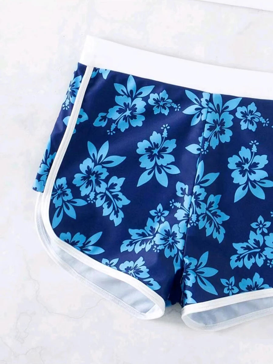 2025 Halter Sporty Bikinis Printed Swimsuit Women High Waist Shorts Swimwear Female Bathers Bathing Swimming Swim Suit Beachwear RT220