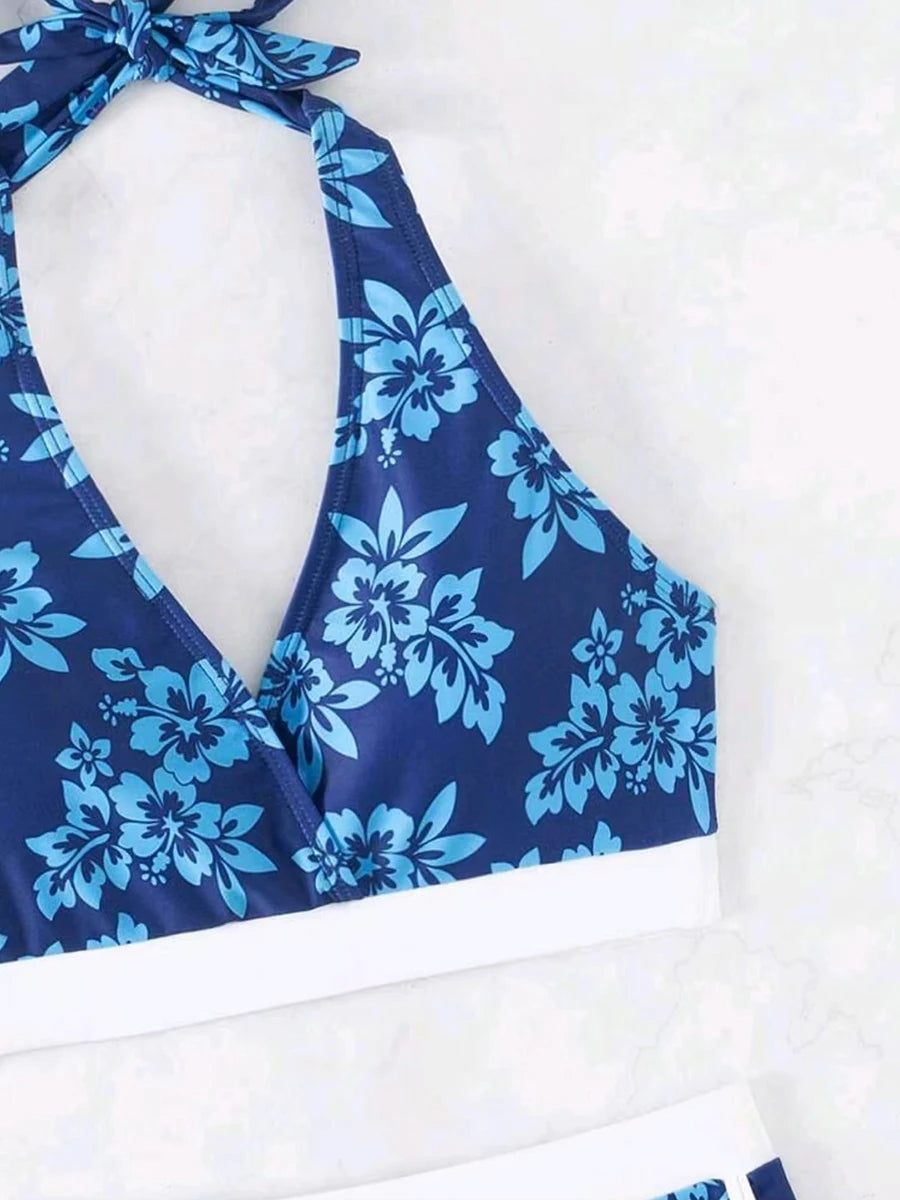 2025 Halter Sporty Bikinis Printed Swimsuit Women High Waist Shorts Swimwear Female Bathers Bathing Swimming Swim Suit Beachwear RT220