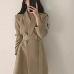 New 2025 Spring Summer Mid-length Small Thin Suit Vintage Belt Korean Fashion Casual Temperament Blazers for Women Clothing RT220