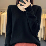 2024 New Womens Basic V-neck Pullover Sweater 100% Merino Wool Long Sleeve Cashmere Knitwear Autumn Winter Female Clothing Tops RT220