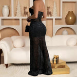 Long Dresses With Sleeves Strapless Sequin Womens Dresses See-through Elegant Party Evening Dress Birthday Prom Maxi Dress XSY22 RT220