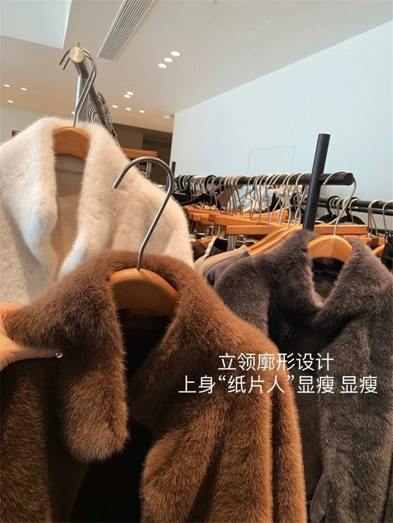 2024 Women Solid Color Stand Collar Mink Fur Top Female Long Sleeves Fox Fur Jacket Spring Autumn Lady Short Leather Fur Outwear RT220