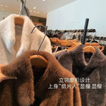 2024 Women Solid Color Stand Collar Mink Fur Top Female Long Sleeves Fox Fur Jacket Spring Autumn Lady Short Leather Fur Outwear RT220