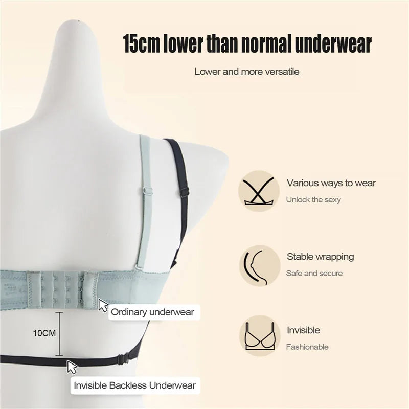 Women Invisible Bra Deep U Plunge Bras Backless Top for Dresses Sexy Lingerie with Transparent Strap Push Up Strapless Underwea RT220