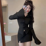 Sexy Slim Bandage Shirts Women Y2K Fashion Lapel Bell Sleeve White Blouses Female Korean Streetwear Spring Buttons Tops New RT220