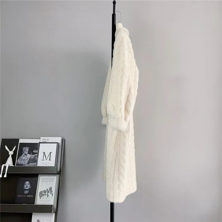 Women Fur Cardigan Thickened Long 2024Autumn Winter V-neck Jacket Female Loose Simple Leisure With Buttons Casual Faux Fur Coat RT220