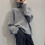 Jmprs Lazy Wind Grey Turtleneck Sweaters Women Vintage Loose Knitted Pullovers Streetwear Retro Harajuku Long Sleeve Simple Tops RT220